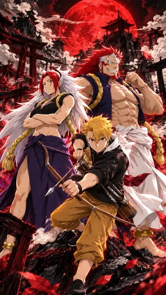 Anime Warriors Red Moon Wallpaper