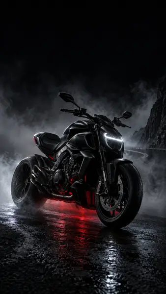 Black Sportbike Night Fog Wallpaper