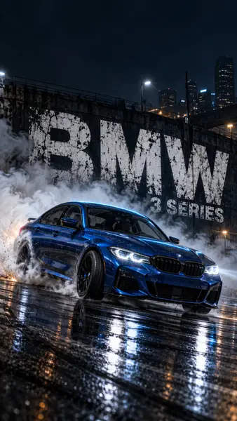 Blue BMW 3 Series Drifting City Night Wallpaper