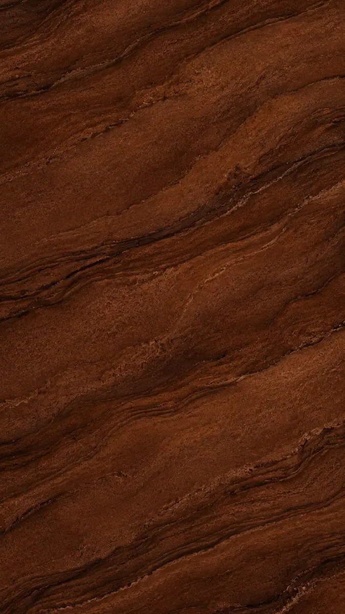 Gros plan d'une surface marron texturée avec des lignes ondulées diagonales et des motifs organiques rappelant le grain du bois ou du marbre.