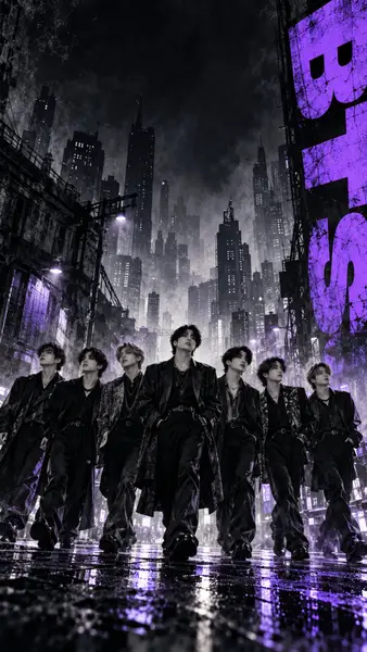 BTS Members Dark City Street Wallpaper