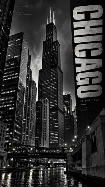 Chicago Willis Tower Night Cityscape Wallpaper