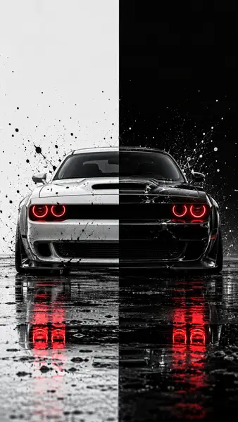 Dodge Challenger Split Black and White Car Wallpaper wallpaper