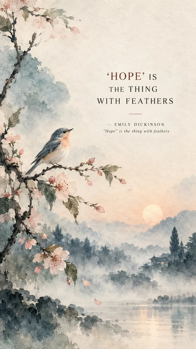 Emily Dickinson Hope Quote Cherry Blossom Wallpaper