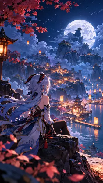 Ganyu Liyue Night View Wallpaper