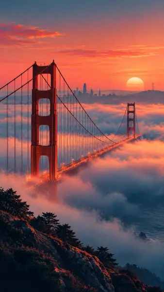 Golden Gate Bridge Foggy Sunset Wallpaper