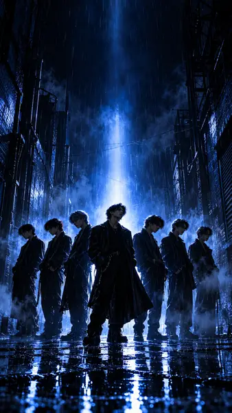 Group of Men in Dark Alley Rain Wallpaper