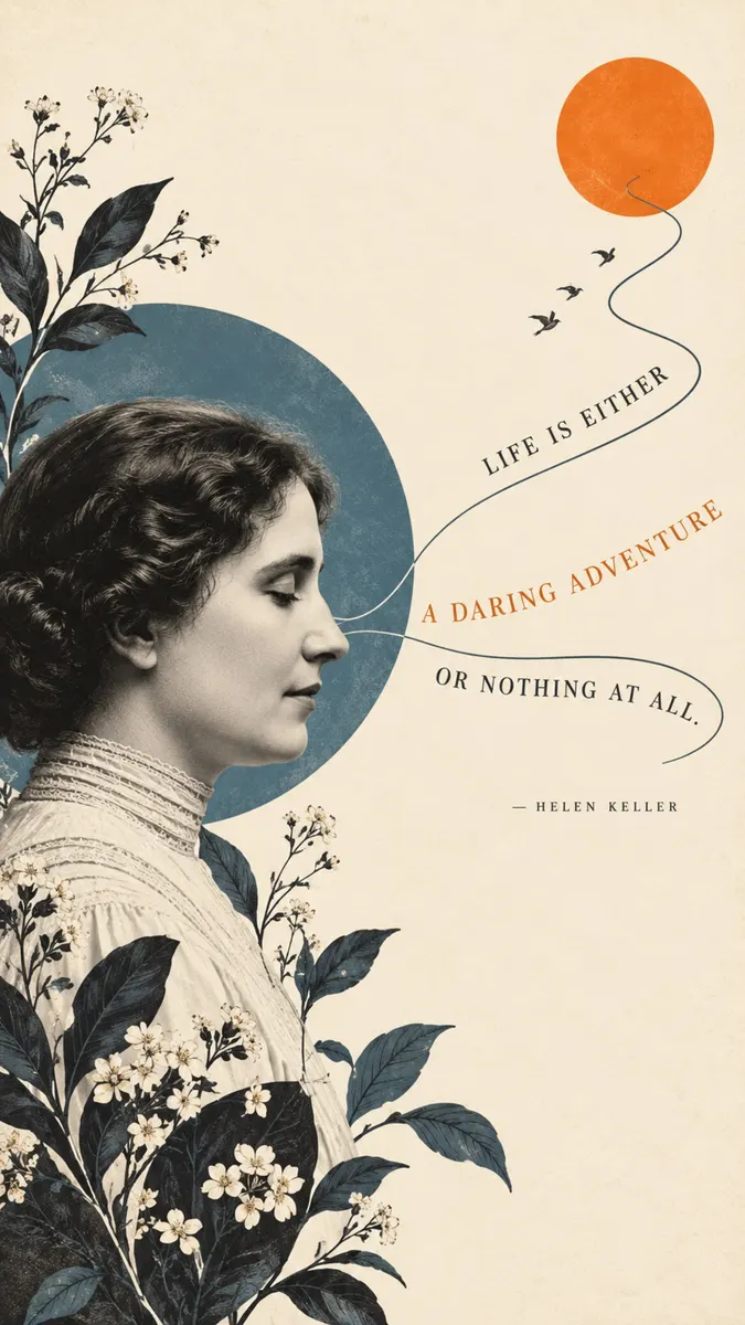 Helen Keller Quote Daring Adventure Floral Art Wallpaper