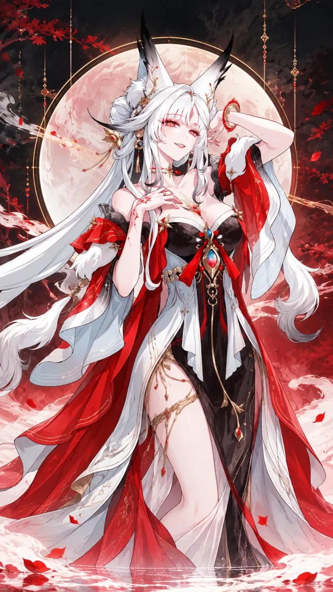 Hsin Wuthering Waves White Hair Red Dress Wallpaper