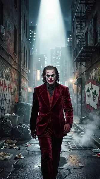 Joker Walking Through Dark City Alley Wallpaper