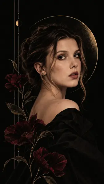 Millie Bobby Brown Dark Floral Portrait Wallpaper