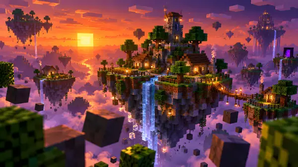 Minecraft Floating Islands Sunset Wallpaper