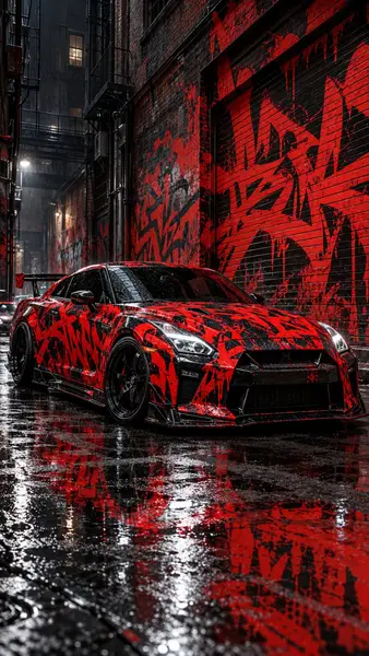 Nissan GT-R Red Graffiti Alley Wallpaper