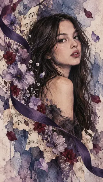 Olivia Rodrigo Watercolor Floral Wallpaper