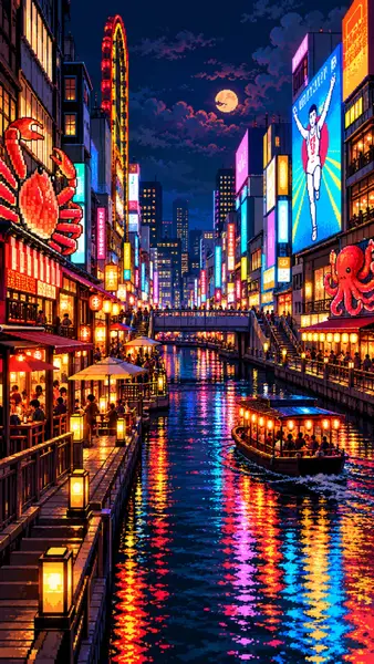 Nächtliche Stadt am Dotonbori-Kanal in Osaka Hintergrundbild wallpaper