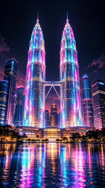 Petronas Twin Towers Nachtlichter Hintergrundbild wallpaper