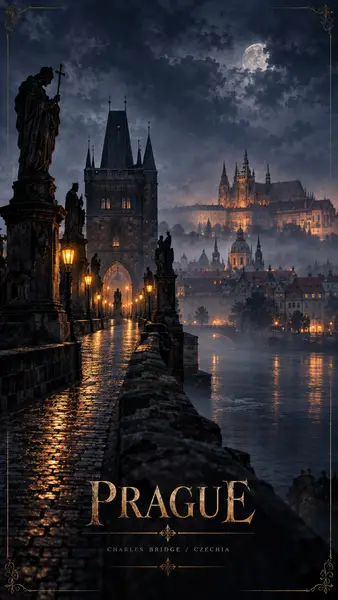 Prague Charles Bridge Night City Wallpaper