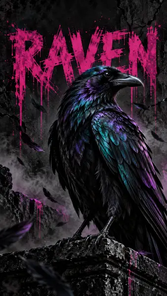 Raven Bird Pink Drip Text Wallpaper