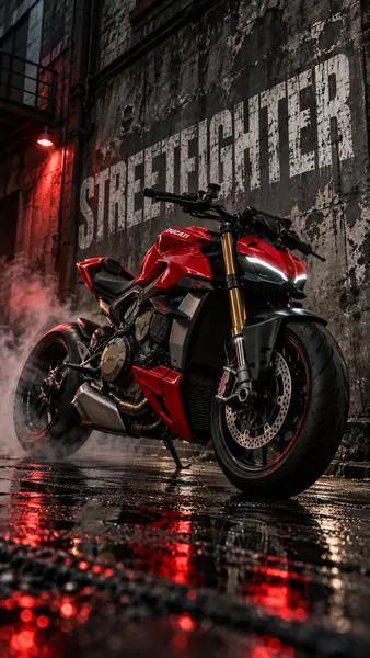 Red Ducati Streetfighter Motorcycle City Wallpaper