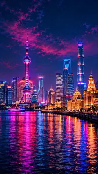 Nacht am Oriental Pearl Tower in Shanghai Hintergrundbild wallpaper
