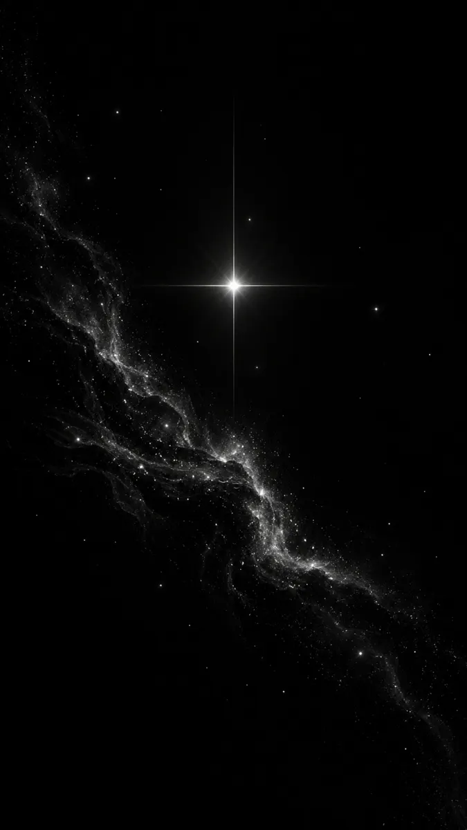 Une seule étoile brillante avec un reflet d'objectif en forme de croix centré sur un fond d'espace sombre avec un léger nuage nébuleux.