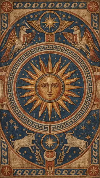 Sun God Mosaic Ancient Style Wallpaper
