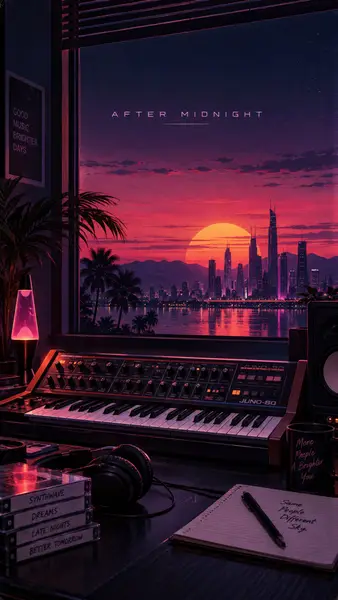 Synthwave Studio Sunset City Wallpaper wallpaper