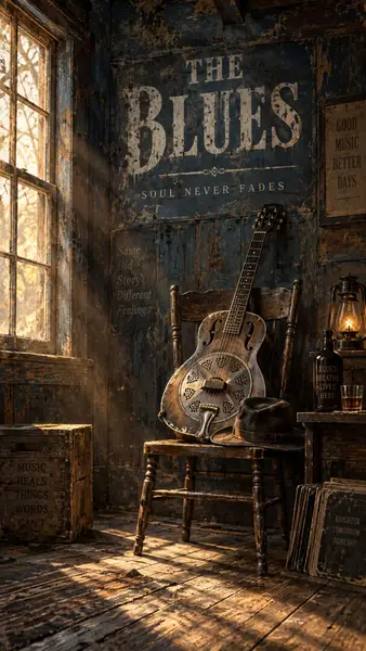 The Blues Resonator Guitar Rustic Room Wallpaper wallpaper