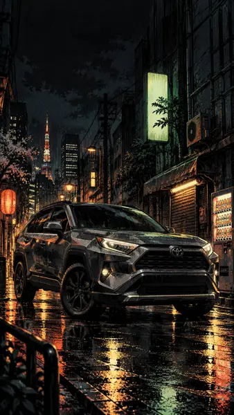 Toyota RAV4 Rainy Tokyo Street Wallpaper