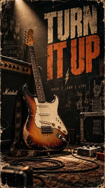 Vintage Electric Guitar Turn It Up Music Wallpaper