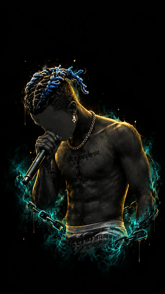 XXXTentacion Blue Braids Microphone Wallpaper