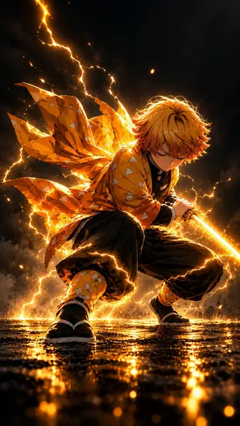 Zenitsu Agatsuma Lightning Sword Wallpaper