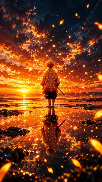 Zenitsu Agatsuma Sunset Reflection Wallpaper