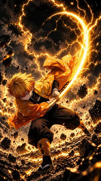 Zenitsu Agatsuma Thunder Breathing Sword Wallpaper